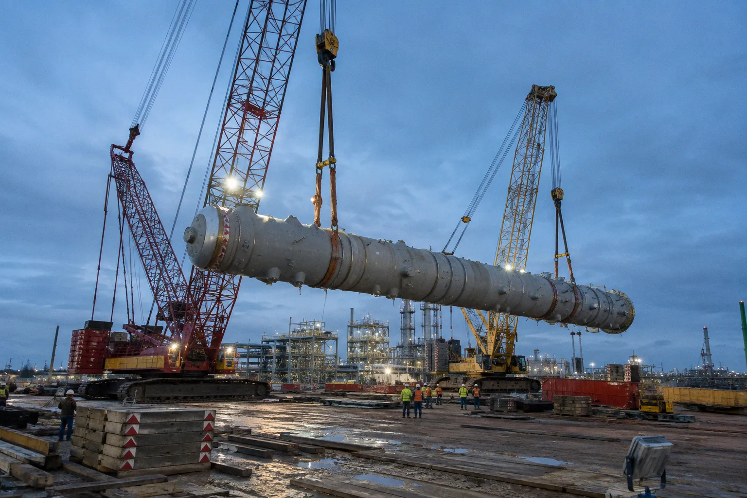 Column Upending: How Tail Crane Loads Shift