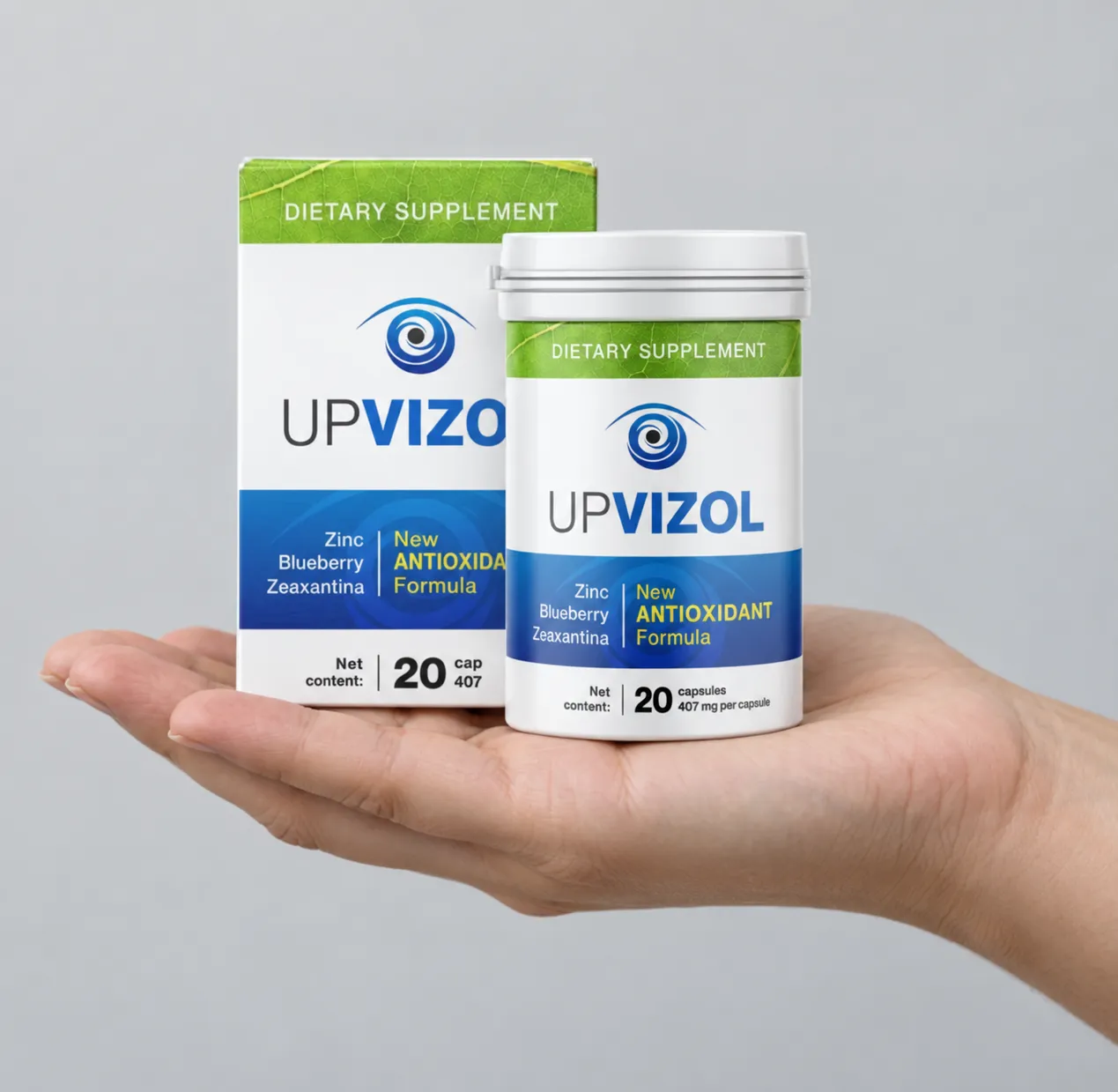 UpVizol — the package held in a hand
