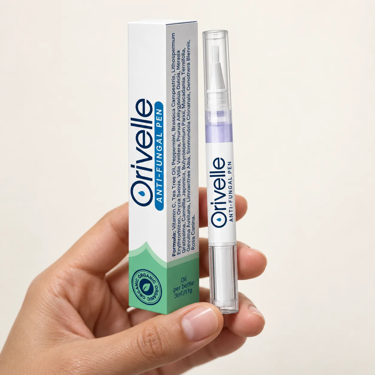 ORIVELLE — the package held in a hand